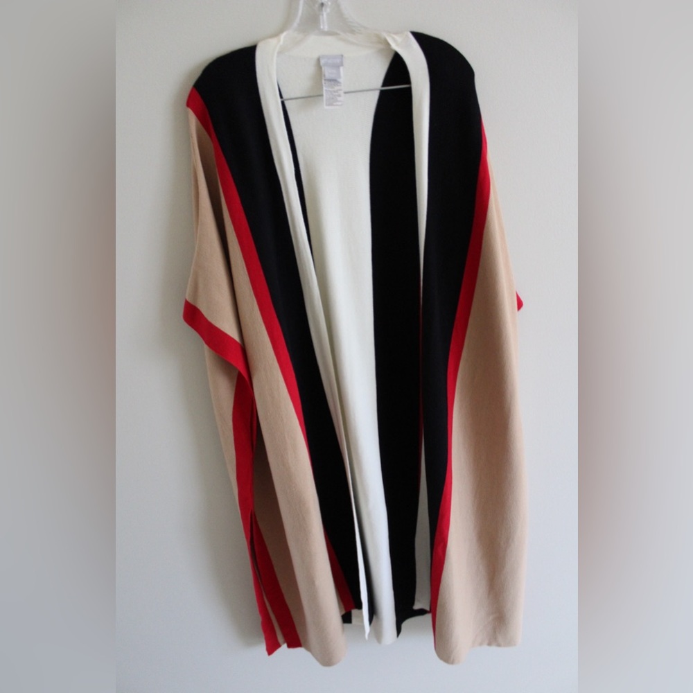 Chico’s Striped Red, Black, Cream, and Camel Shawl Wrap
